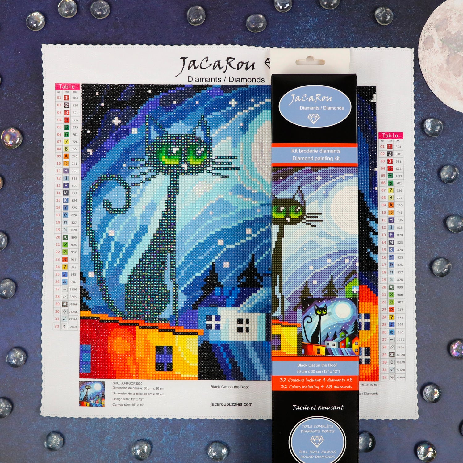 Broderie de diamant RONDS - BLACK CAT ON THE ROOF