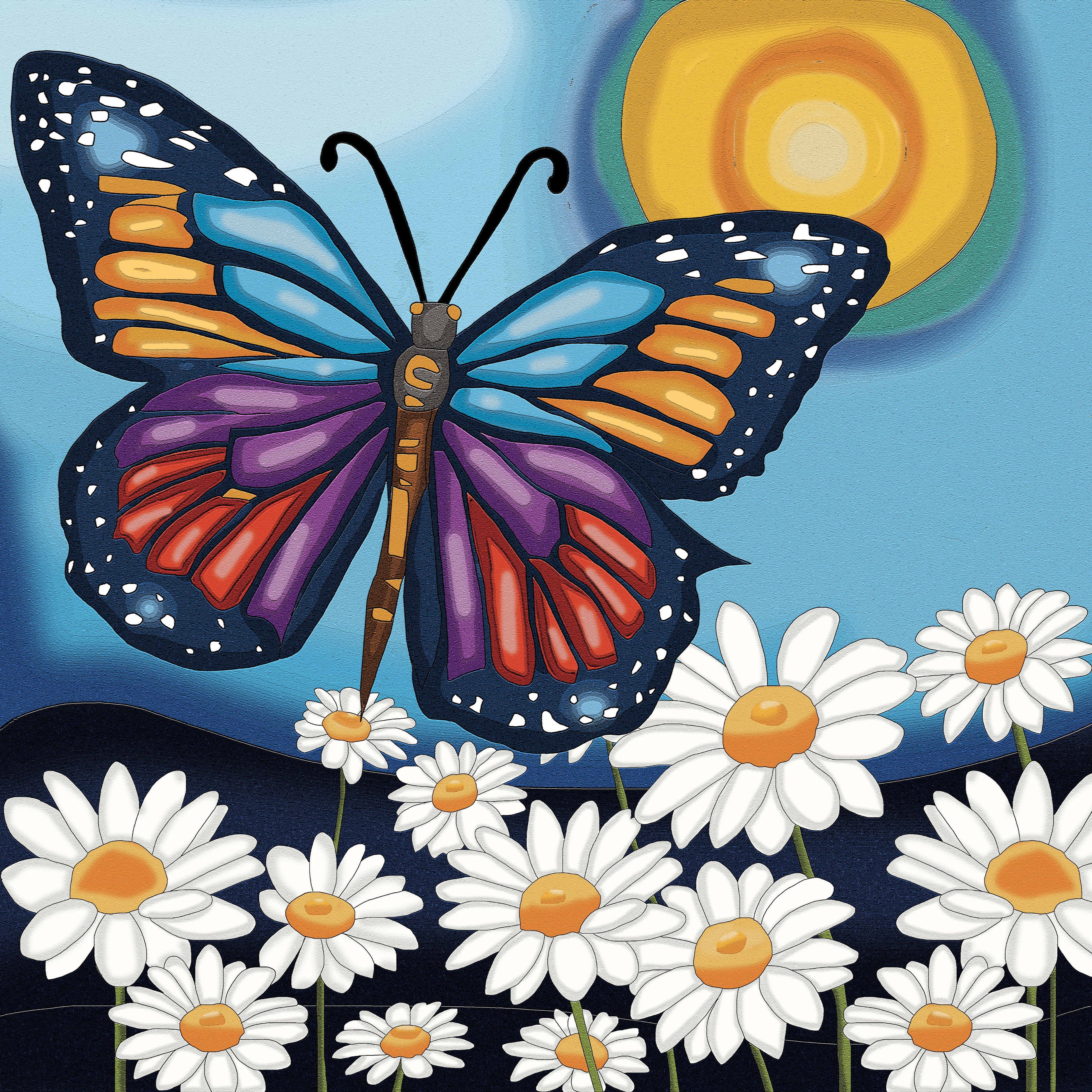 Diamond Painting - BUTTERFLY OVER DAISIES