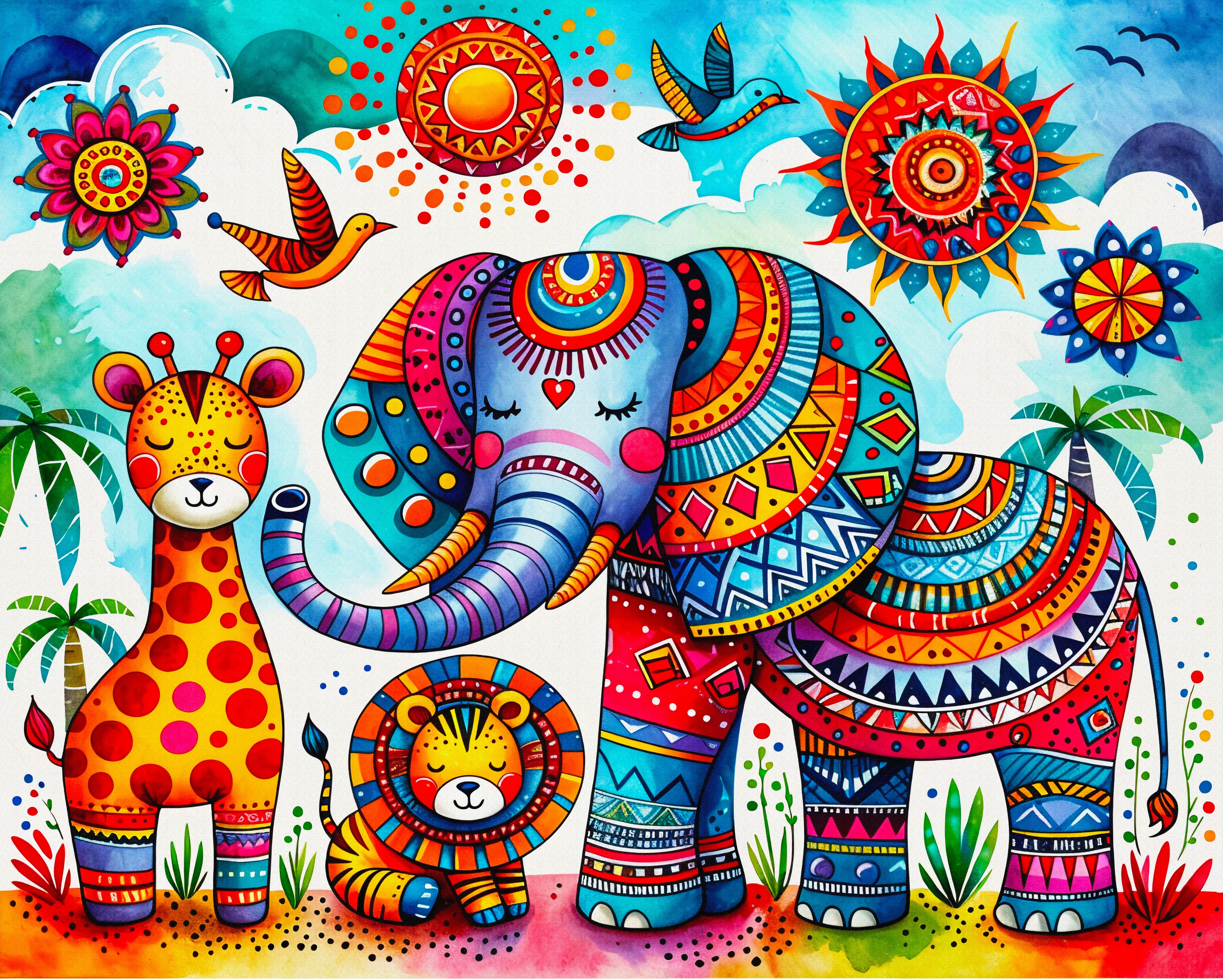 Broderie de diamant RONDS - COLORFUL JUNGLE ANIMALS