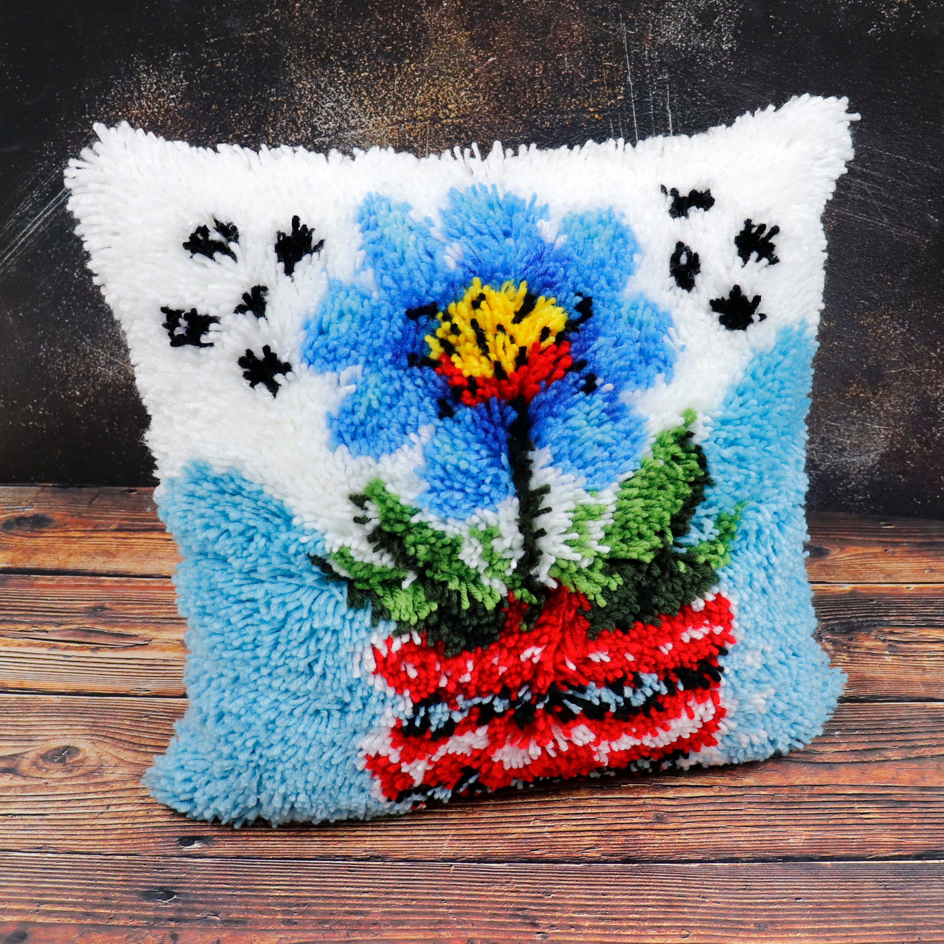 Points noués - Housse de coussin - POT DE FLEUR