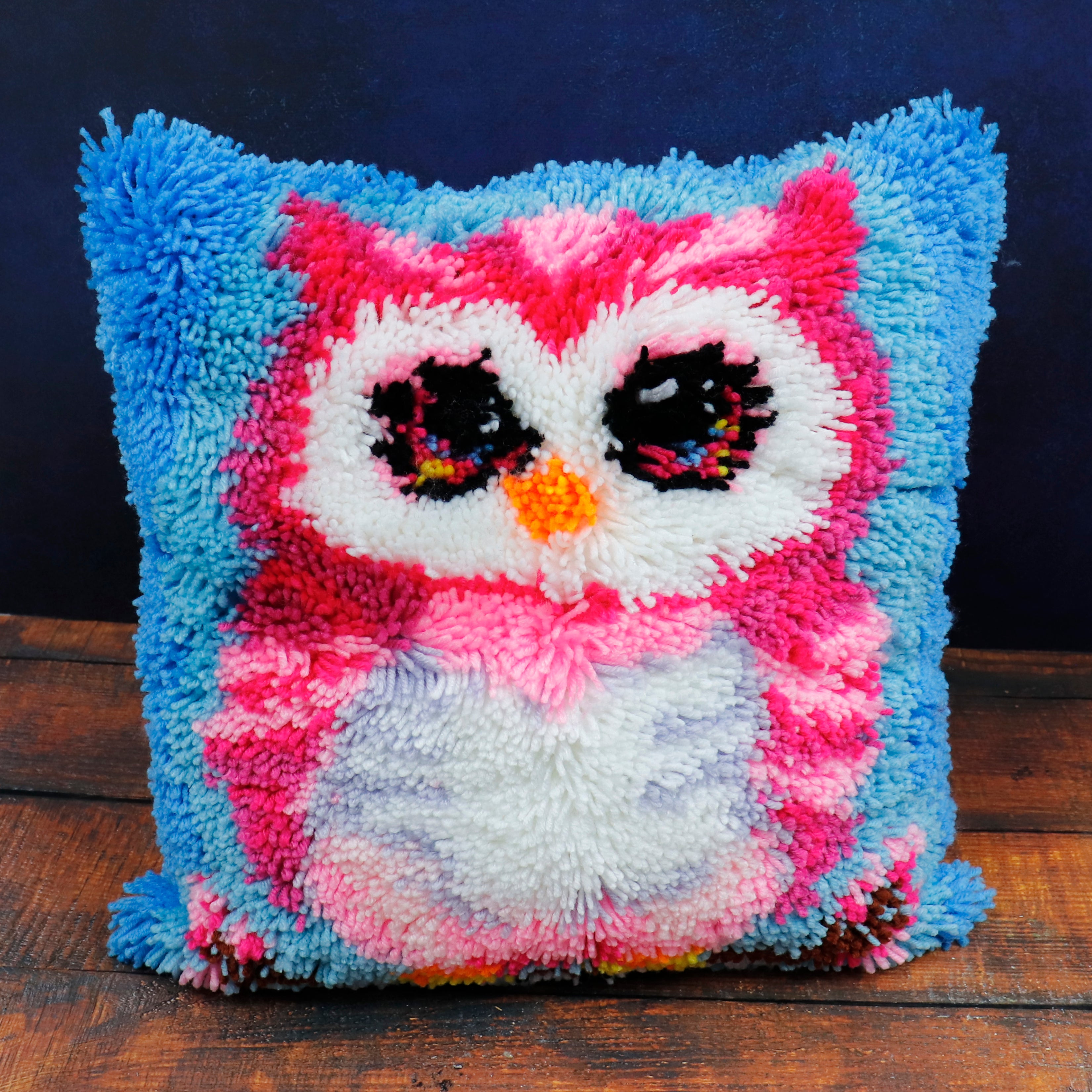 Points noués - Housse de coussin - HIBOU ROSE