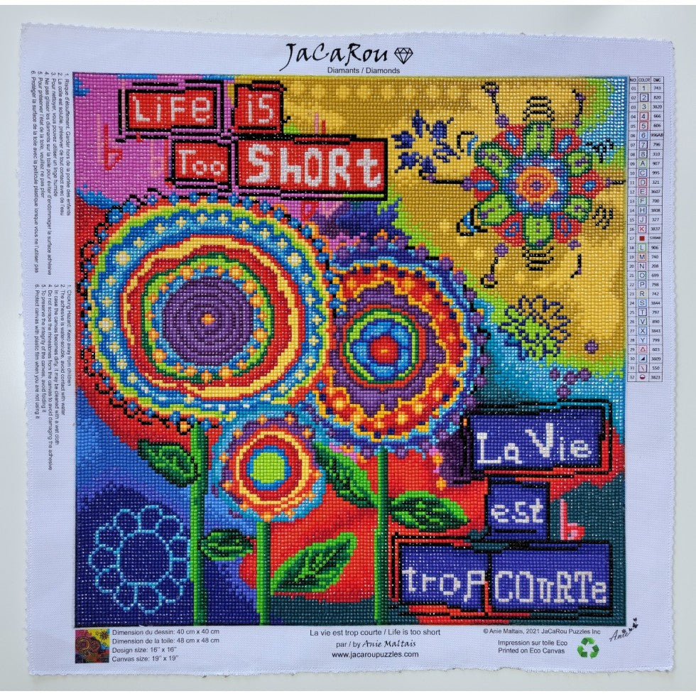 Broderie de diamants CARRÉS - LA VIE EST TROP COURTE
