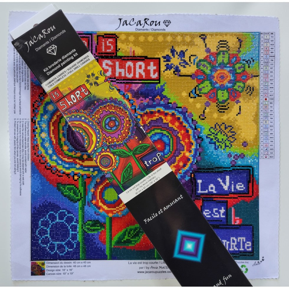 Broderie de diamants CARRÉS - LA VIE EST TROP COURTE