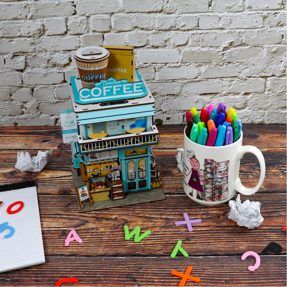 Mini - desk bin DIY wooden puzzle - COFFEE SHOP