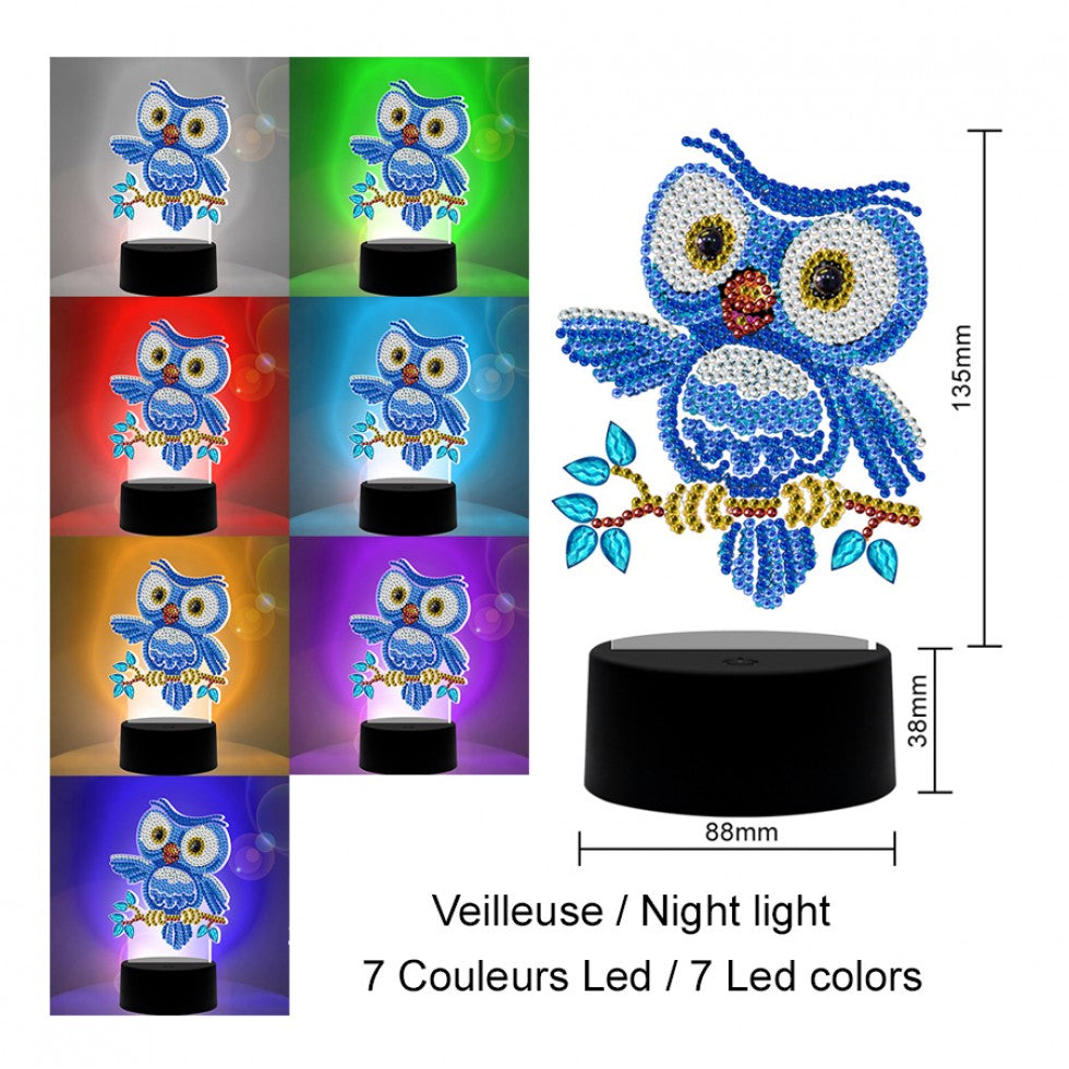 Kit de broderie pour veilleuse - HIBOU BLEU