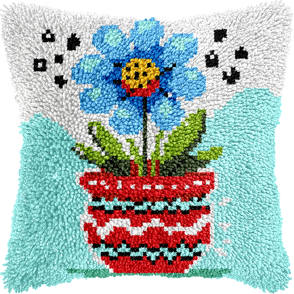 Points noués - Housse de coussin - POT DE FLEUR