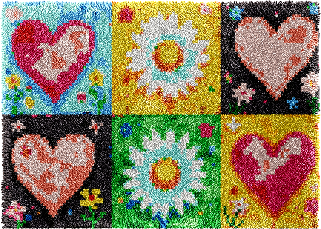 Points noués - Grand tapis - COEURS ET FLEURS