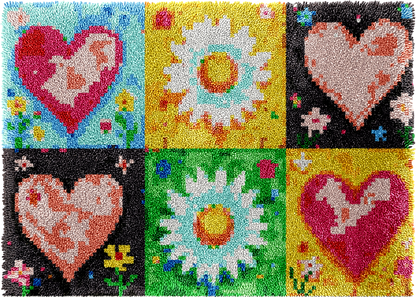 Latch Hook - Large Rug Kit - HEARTS AND FLOWERS