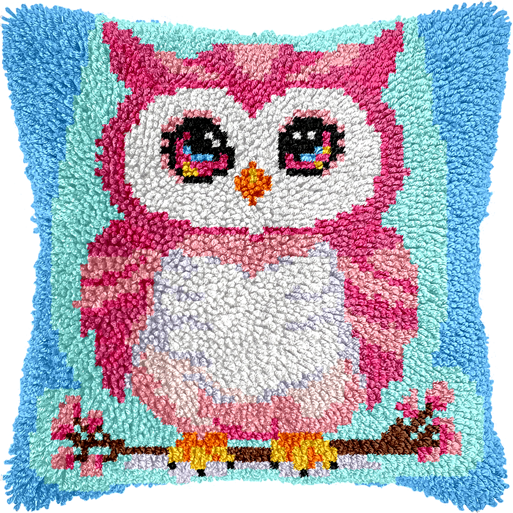 Points noués - Housse de coussin - HIBOU ROSE