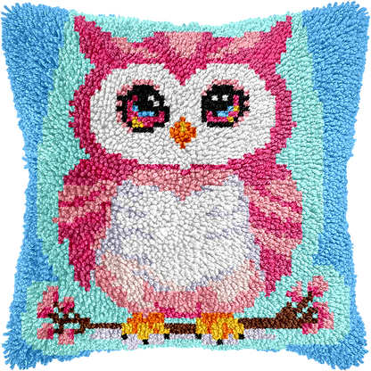Points noués - Housse de coussin - HIBOU ROSE