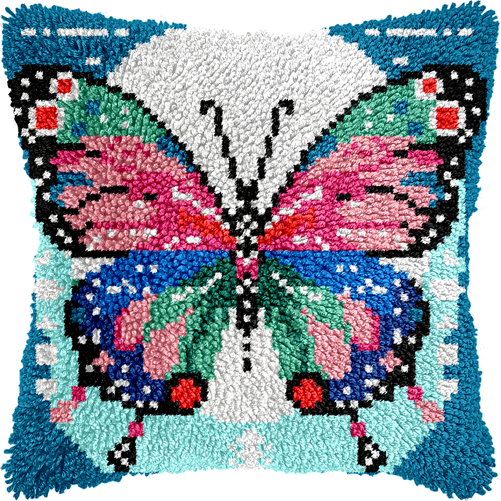 Points noués - Housse de coussin - PAPILLON BLEU