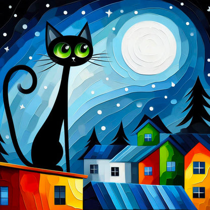 Diamond Painting - BLACK CAT ON THE ROOF