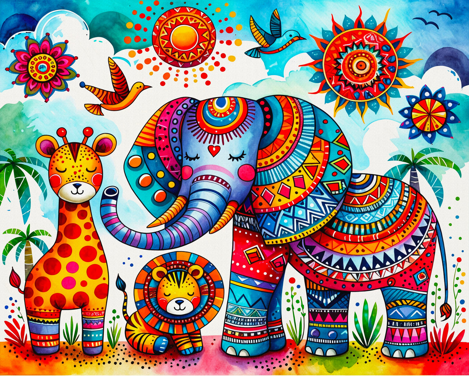 Broderie de diamant RONDS - COLORFUL JUNGLE ANIMALS