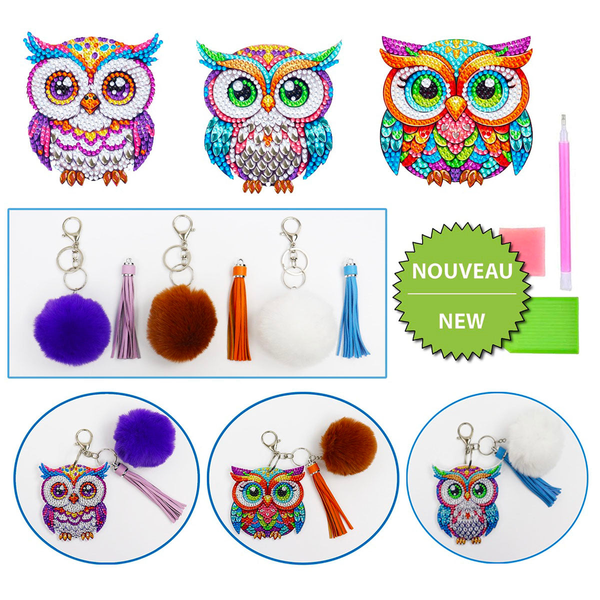 Decoration Painting kit for bags - COLORFUL OWLS