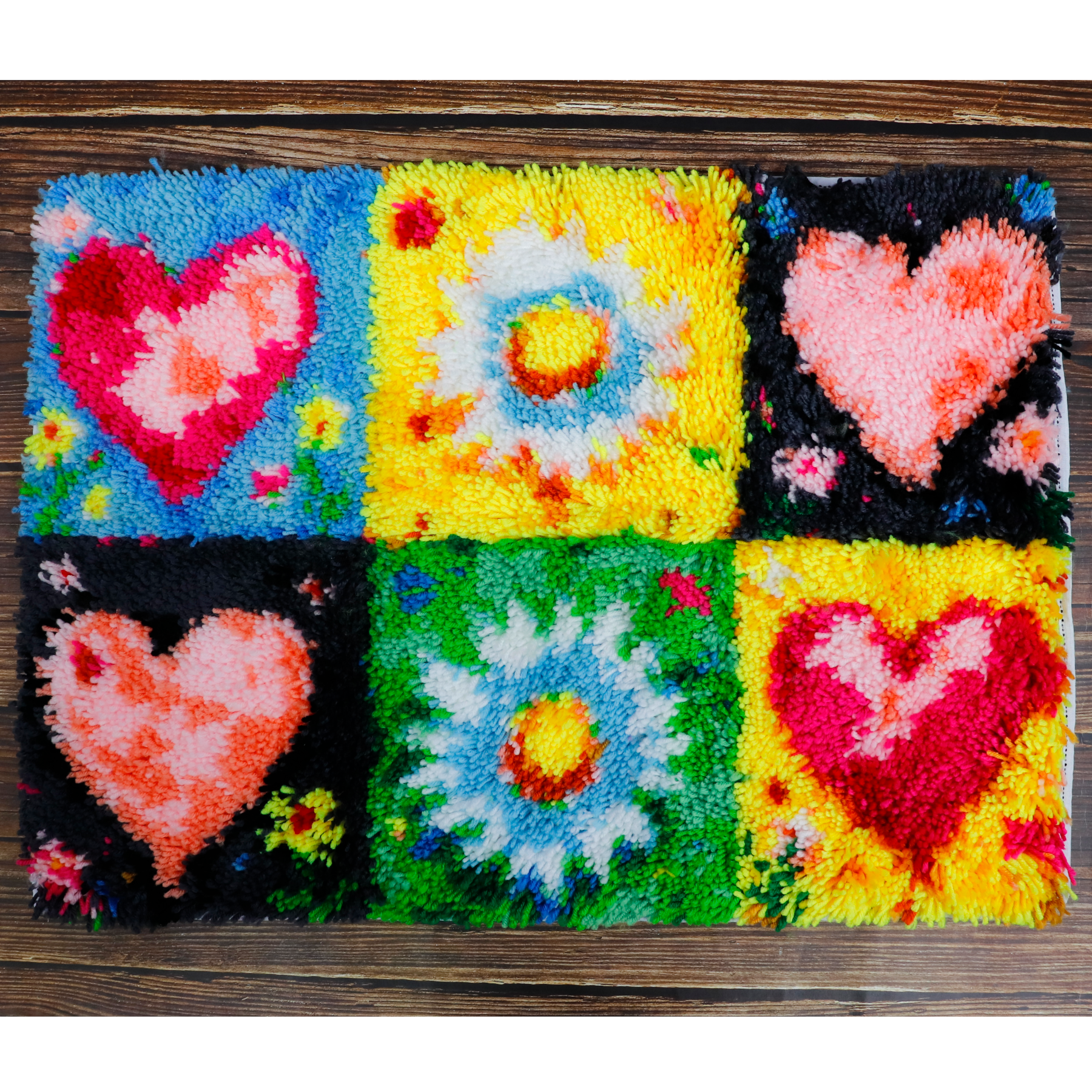 Latch Hook - Large Rug Kit - HEARTS AND FLOWERS